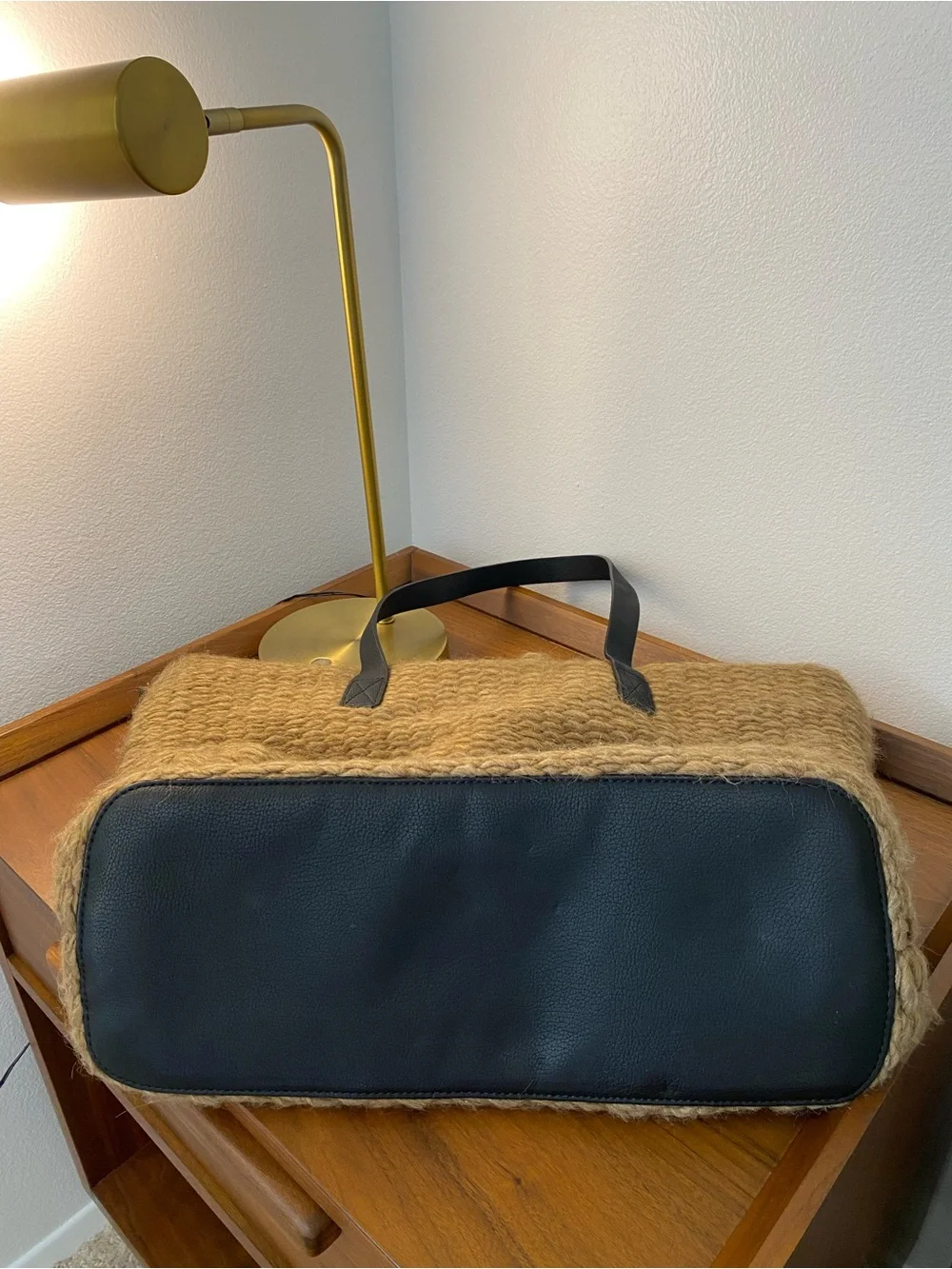 Stefanel Camel Knit Tote with Black Leather Handles